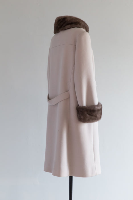 Elegant Oyster Wool Coat With Silver Mink Collar & Cuffs / ML