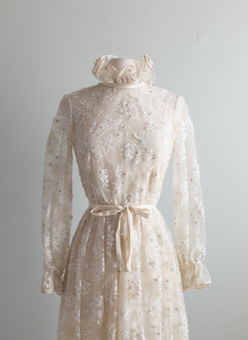 Romantic Edwardian Inspired 1970's Lace Wedding Dress / XS