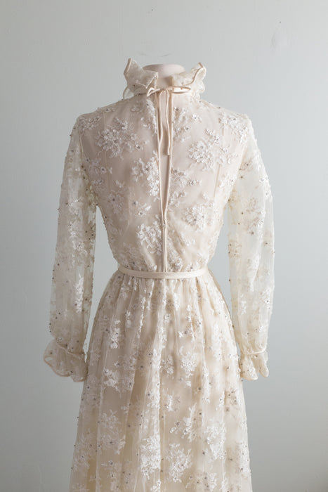Romantic Edwardian Inspired 1970's Lace Wedding Dress / XS