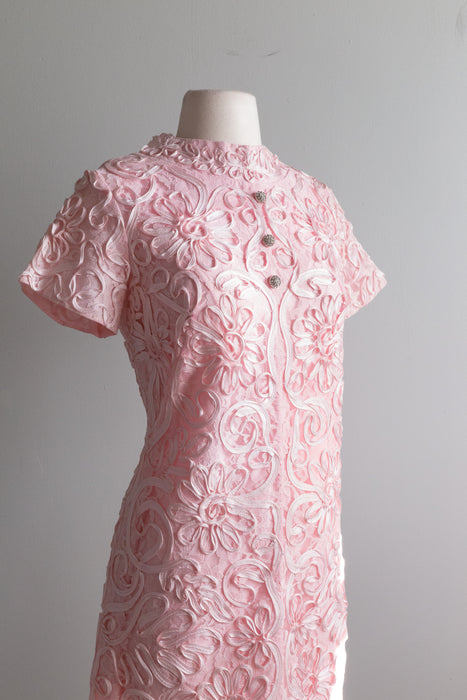 Vintage 1960's Pink Swirling Soutache Cocktail Dress / Medium