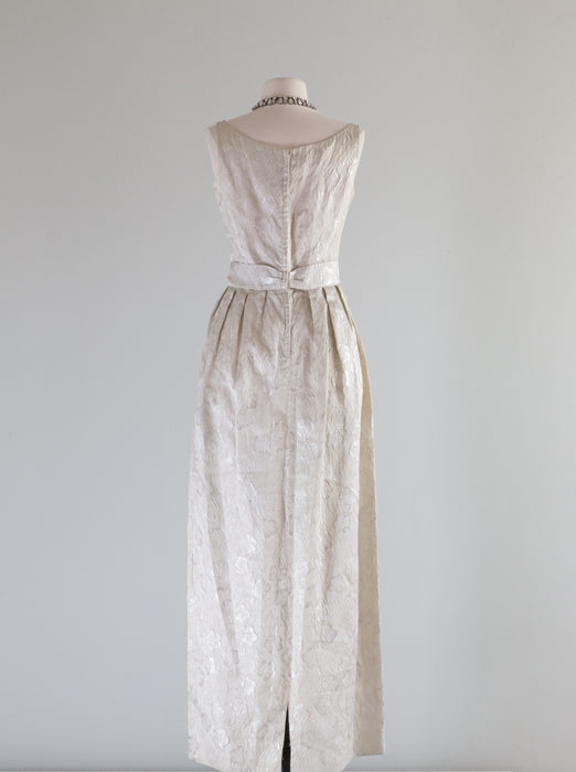 Glamorous 1960's Bonwit Teller Silver Brocade Evening Gown / Waist 26"