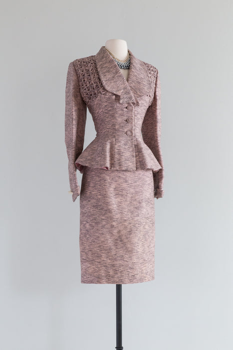 Iconic 1950's Lilli Ann Suit in Pink & Black / Waist 28"