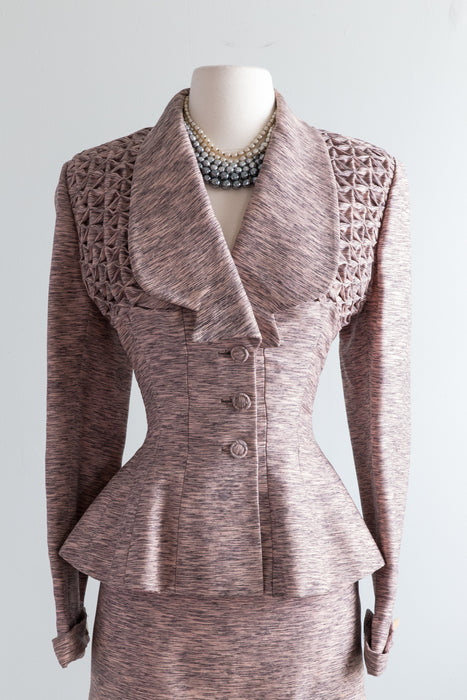 Iconic 1950's Lilli Ann Suit in Pink & Black / Waist 28"