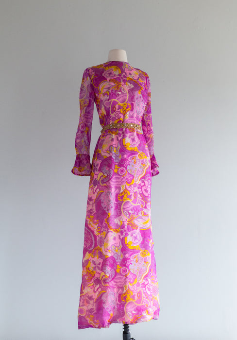 Fabulous 1960's Kornhauser Psychedelic Silk Evening Gown / ML