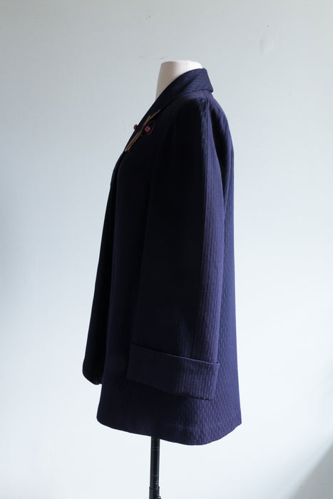 Elegant 1940's Navy Wool Gabardine Swing Jacket / Medium