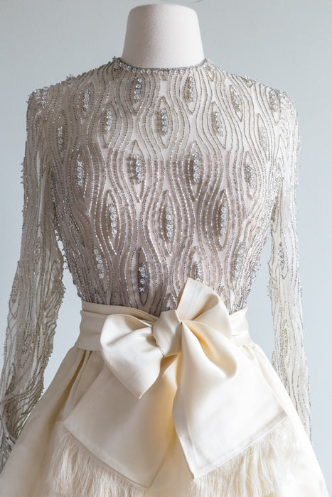 Stunning 1960's Beaded Silk Wedding Gown With Pockets / Small