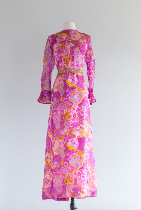 Fabulous 1960's Kornhauser Psychedelic Silk Evening Gown / ML