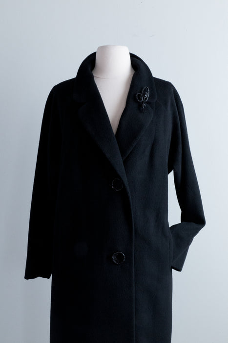 Vintage 1960's Black Cashmere Longline Coat / Medium