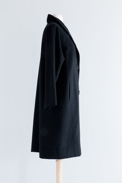 Vintage 1960's Black Cashmere Longline Coat / Medium