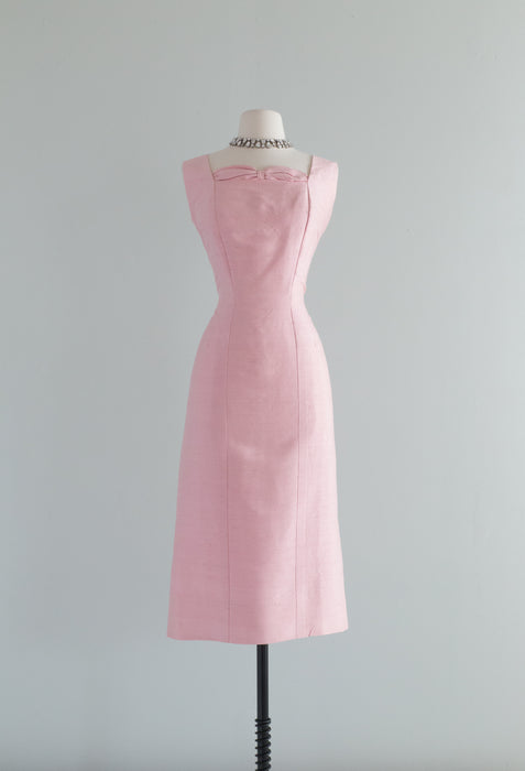 1950's Pink Silk Two Piece Dress Set With Jacket / Medium