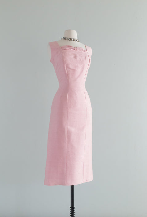 1950's Pink Silk Two Piece Dress Set With Jacket / Medium