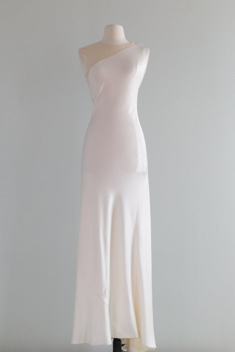 Vintage 1990's Narcisco Rodriguez Ivory Silk Bias Cut Wedding Gown / Size 8