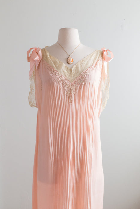 Exquisite Hand Made 1920's Silk Nightgown / Medium Large