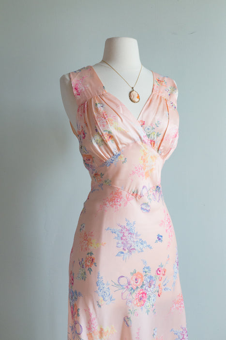 Beautiful 1930's Rayon Bias Cut Nightgown By Tru-Form / M