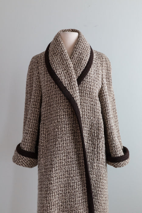 Elegant 1950's Forstmann Wool Tweed Long Line Swing Coat / Medium