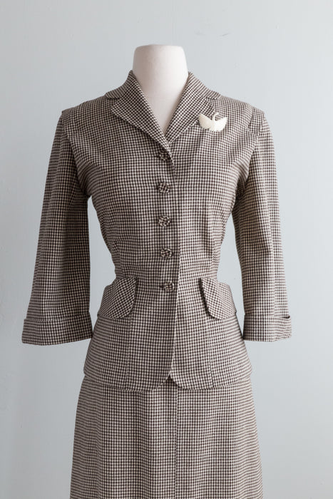 Classic 1950's Lightweight Wool Gingham Two Piece Suit / Medium