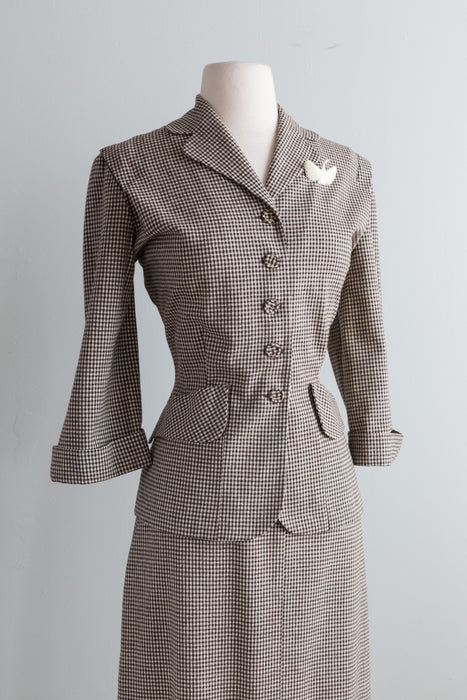 Classic 1950's Lightweight Wool Gingham Two Piece Suit / Medium