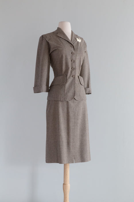 Classic 1950's Lightweight Wool Gingham Two Piece Suit / Medium