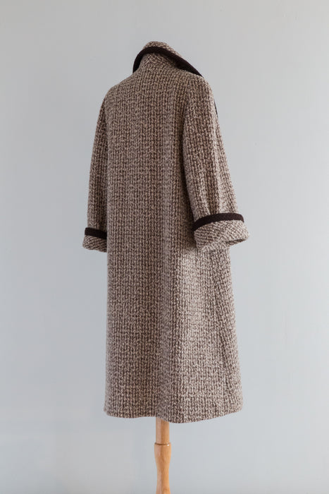 Elegant 1950's Forstmann Wool Tweed Long Line Swing Coat / Medium