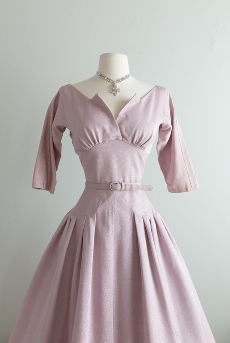 Gorgeous 1950's Rose Mauve Faille Cocktail Dress / Small