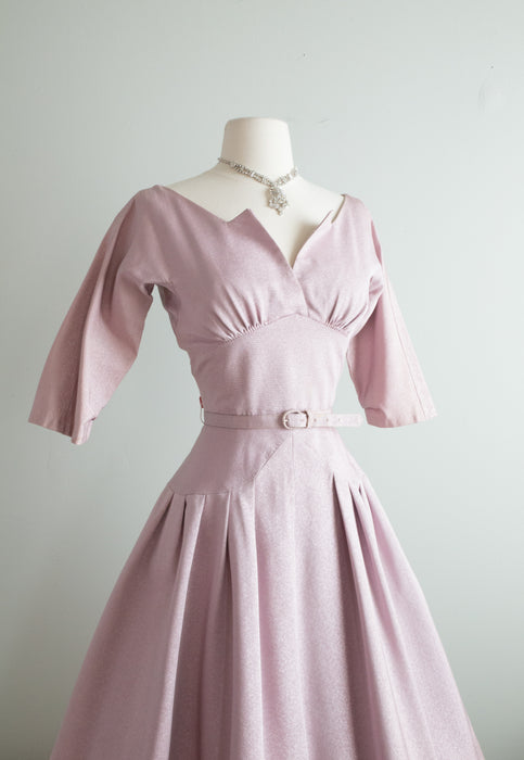 Gorgeous 1950's Rose Mauve Faille Cocktail Dress / Small