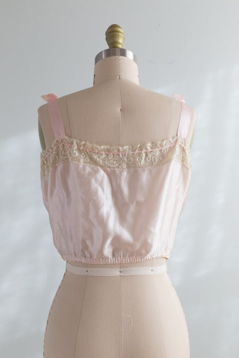 Delicate 1920's Embroidered Silk Camisole With Sweetheart / Small