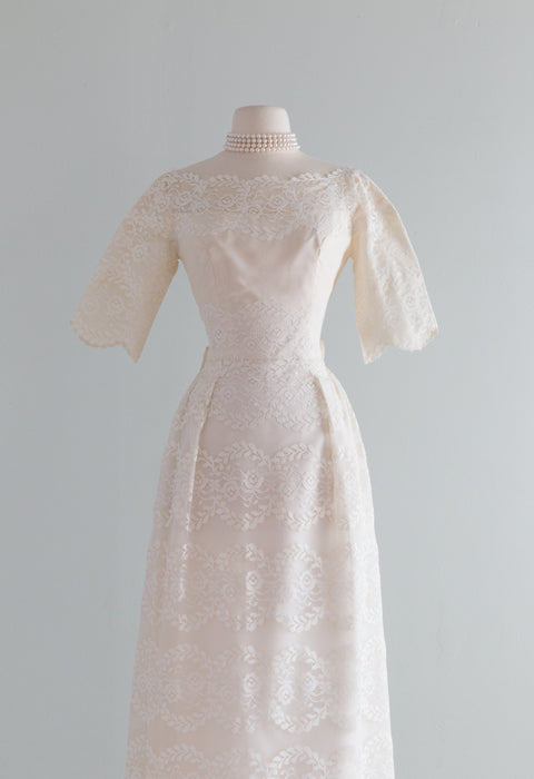 Elegant 1960's William Cahill Lace Wedding Gown / SM