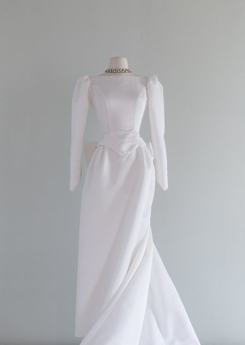 Ultra Chic Early 1980's White Wedding Gown With Train By Bianchi / Small