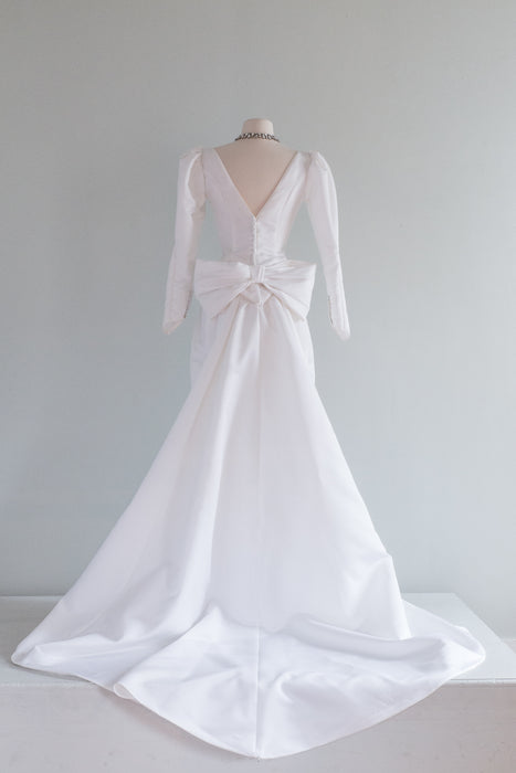 Ultra Chic Early 1980's White Wedding Gown With Train By Bianchi / Small