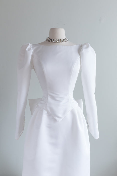 Ultra Chic Early 1980's White Wedding Gown With Train By Bianchi / Small