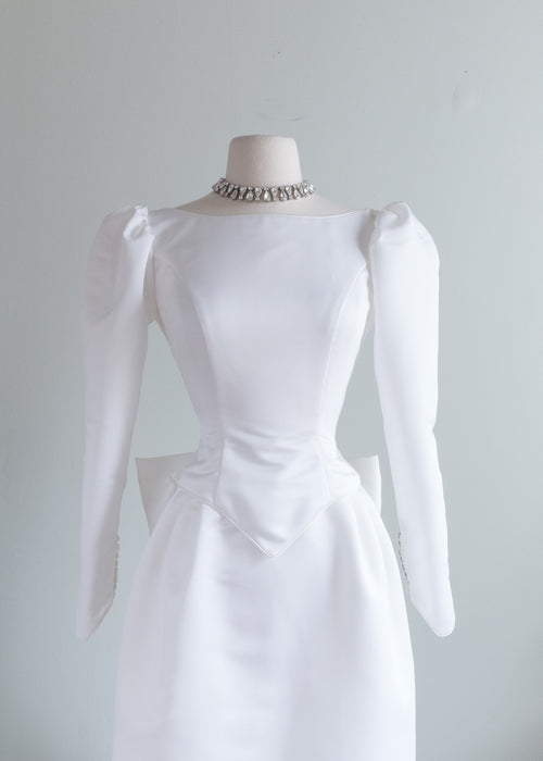 Ultra Chic Early 1980's White Wedding Gown With Train By Bianchi / Small