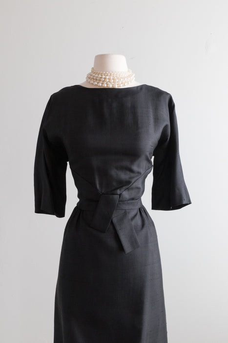 Late 1950's Little Black Silk Dress Perfection / Medium