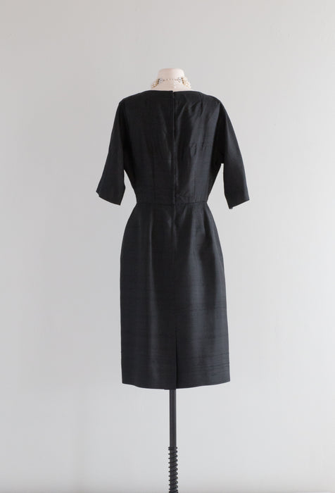 Late 1950's Little Black Silk Dress Perfection / Medium