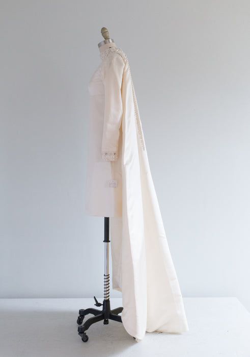 Fabulous 1960's Avant-garde Silk Wedding Gown With Cape Back / XS