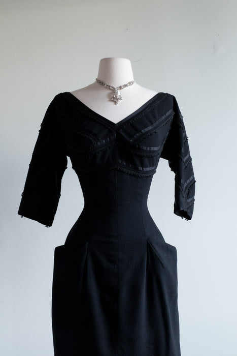 Glamorous 1950's Black Wiggle Dress By Terry Allen / Medium