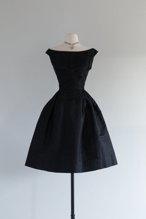 Sublime Late 1950's Black Silk Cocktail Dress / Small