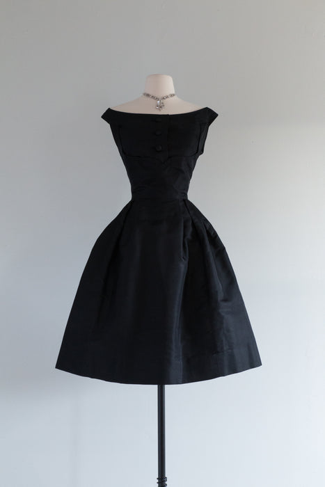 Sublime Late 1950's Black Silk Cocktail Dress / Small Xtabay Vintage Sublime Late 1950's Black Silk Cocktail Dress / Small Xtabay Vintage