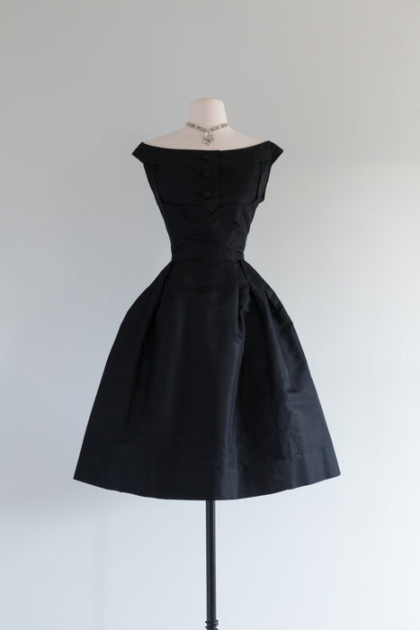 Sublime Late 1950's Black Silk Cocktail Dress / Small Xtabay Vintage Sublime Late 1950's Black Silk Cocktail Dress / Small Xtabay Vintage