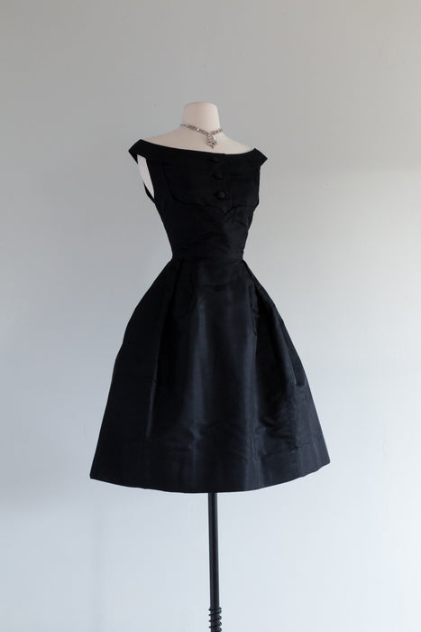 Sublime Late 1950's Black Silk Cocktail Dress / Small Xtabay Vintage Sublime Late 1950's Black Silk Cocktail Dress / Small Xtabay Vintage