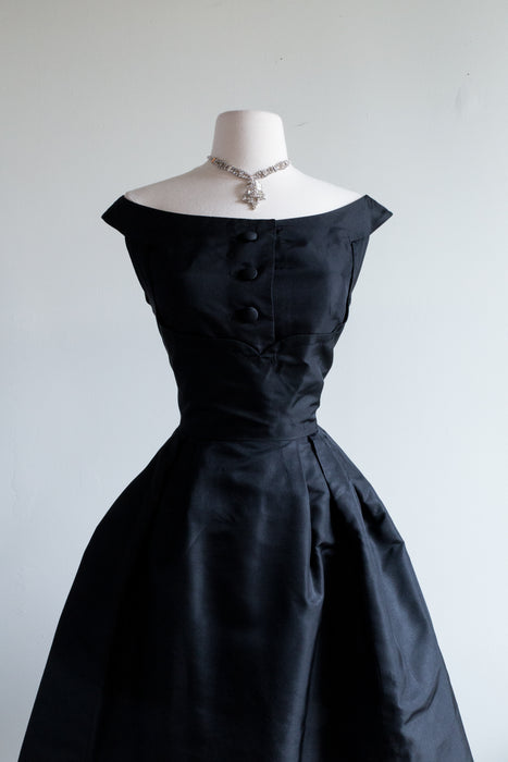 Sublime Late 1950's Black Silk Cocktail Dress / Small Xtabay Vintage Sublime Late 1950's Black Silk Cocktail Dress / Small Xtabay Vintage
