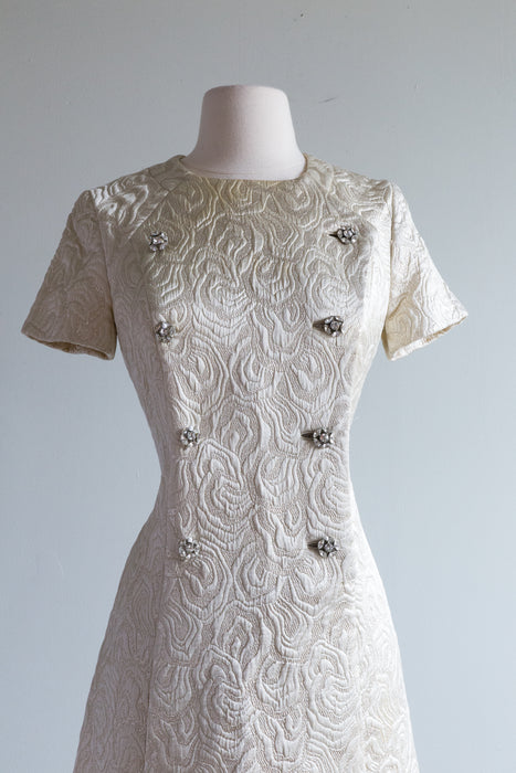 Darling 1960's Metallic Silk Brocade Cocktail Dress / SM