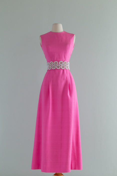 Fabulous 1960's Shocking Pink Silk Gown By Dynasty / SM