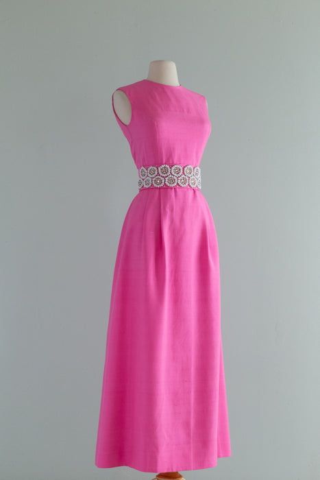 Fabulous 1960's Shocking Pink Silk Gown By Dynasty / SM