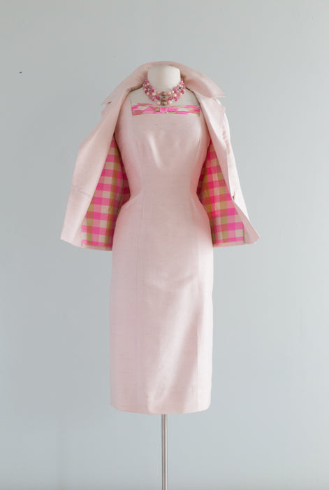 Darling 1960's Petal Pink Silk Dress With Matching Jacket / ML