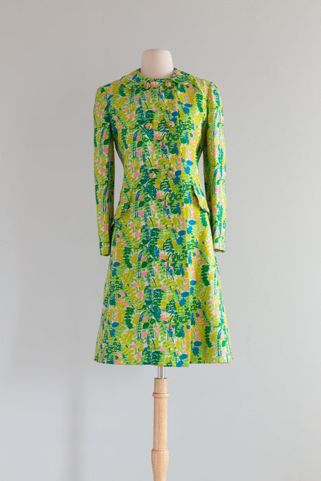 Fabulous 1960's Impressionist Silk Coat & Dress Set By Abe Schrader / ML
