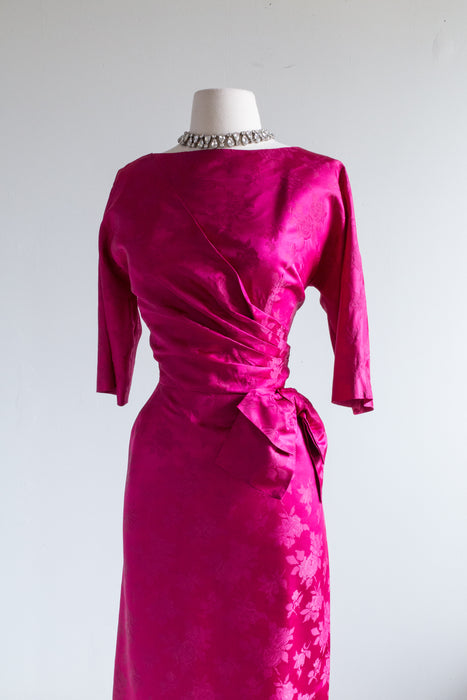 Stunning Late 1950's Magenta Silk Brocade Cocktail Dress / M