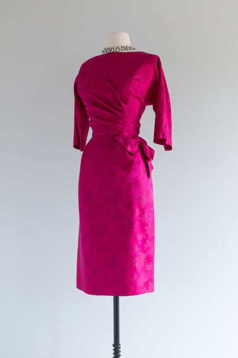 Stunning Late 1950's Magenta Silk Brocade Cocktail Dress / M