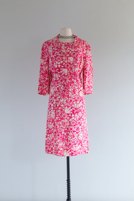 Fabulous Late 1950's Hot Pink Floral Dress & Jacket Set From Razooks / ML