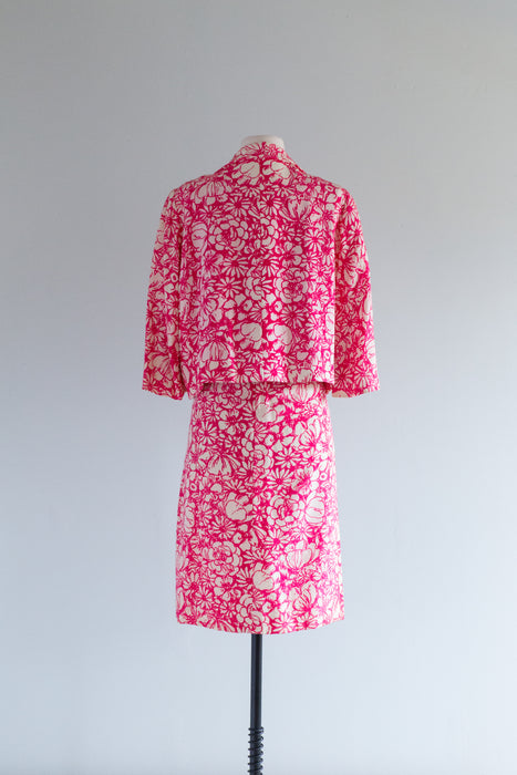 Fabulous Late 1950's Hot Pink Floral Dress & Jacket Set From Razooks / ML