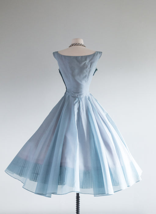 Beautiful 1950's Ceil Chapman Party Dress In Light Cerulean Blue / Small